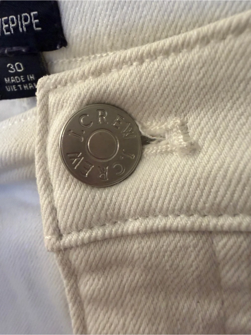 J. Crew White Straight-Leg Stovepipe size 30 Jeans with Frayed Hem